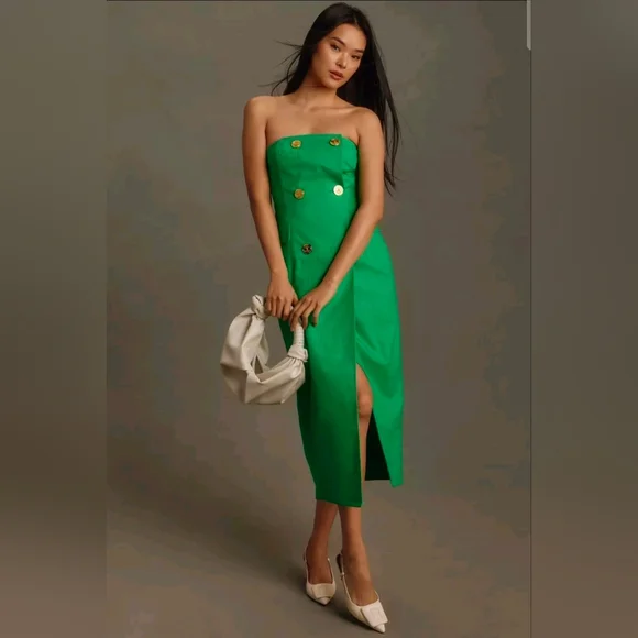 NWOT! ANTHROPOLOGIE MARE MARE STRAPLESS LINEN BLEND TRENCH DRESS, KELLY GREEN NWOT! ANTHROPOLOGIE MARE MARE STRAPLESS LINEN BLEND TRENCH DRESS, KELLY GREEN